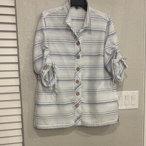 John Mark Blue and White Striped Blouse